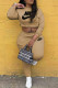 Khaki Fashion Casual Print Letter O Neck Long Sleeve Two Pieces