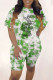 Green Fashion Casual Print Letter O Neck Short Sleeve Two Pieces