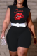 Black Casual Lips Printed Patchwork O Neck Skinny Rompers