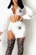 White Fashion Street Print Letter Turndown Collar Long Sleeve Two Pieces