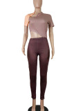 Blue Gray Sexy Solid Hollowed Out Patchwork Buttons O Neck Regular Jumpsuits