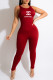 Red Fashion Casual Print Letter O Neck Jumpsuits