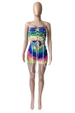 Green Fashion Sexy Print Tie Dye Bandage Backless Strapless Skinny Romper