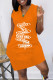 Orange Fashion Casual Print Letter V Neck Dresses