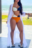 Orange Fashion Sexy Patchwork Hollowed Out Backless Swimwears (Without Paddings)