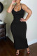 Black Fashion Sexy Solid Backless Spaghetti Strap Long Dress