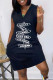Black Fashion Casual Print Letter V Neck Dresses