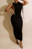 White Sexy Solid Patchwork O Neck One Step Skirt Dresses