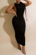 Black Sexy Solid Patchwork O Neck One Step Skirt Dresses
