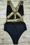 Deep Coffee Fashion Sexy Solid Bandage Patchwork Backless Swimwears (With Paddings)