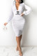 White Fashion Sexy Print Letter V Neck One Step Skirt Dresses
