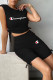 Black Fashion Sportswear Print Letter O Neck Sleeveless Two Pieces