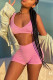 Pink Sexy Casual Sportswear Solid Backless V Neck Sleeveless Two Pieces