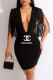 Black Fashion Sexy Solid Tassel V Neck One Step Skirt Dresses