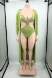 Pink Vacation Solid Patchwork Swimwears