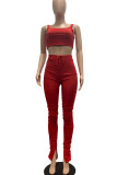 Red Sexy Solid Patchwork Slit Spaghetti Strap Sleeveless Two Pieces