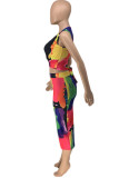 Multi-color Fashion Sexy Print Basic V Neck Sleeveless Two Pieces