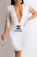 White Fashion Sexy Solid Tassel V Neck One Step Skirt Dresses