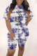 Blue Fashion Casual Print Letter O Neck Short Sleeve Two Pieces