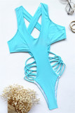 Red Fashion Sexy Solid Hollowed Out Backless Swimwears (Without Paddings)