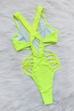 Red Fashion Sexy Solid Hollowed Out Backless Swimwears (Without Paddings)