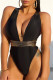 Black Fashion Sexy Solid Bandage Patchwork Backless Swimwears (With Paddings)