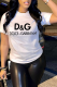 White Casual Sportswear Print Patchwork Letter O Neck T-Shirts