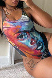 Multicolor Fashion Sexy Print Backless sleeveless Swimwears (Without Paddings)