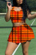 Tangerine Red Casual Sportswear Plaid Print Patchwork U Neck Sleeveless Two Pieces