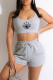 Grey Casual Sportswear Eyes Printed Basic U Neck Sleeveless Two Pieces