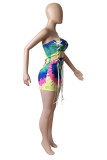 Green Fashion Sexy Print Tie Dye Bandage Backless Strapless Skinny Romper