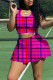 Rose Red Casual Sportswear Plaid Print Patchwork U Neck Sleeveless Two Pieces