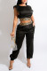 Black Sexy Print Patchwork O Neck Sleeveless Two Pieces
