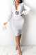 White Fashion Sexy Print Letter V Neck One Step Skirt Dresses