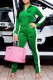 Green Fashion Street Print Letter Mandarin Collar Long Sleeve Two Pieces