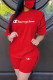 Red Fashion Casual Print Letter O Neck Short Sleeve Two Pieces(With Mask)