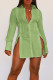 Green Sexy Solid Patchwork Buckle Slit Turndown Collar Tops