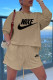 Khaki Fashion Casual Print Letter O Neck Long Sleeve Two Pieces