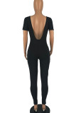 Green Sexy Solid Split Joint Backless U Neck Regular Jumpsuits