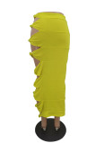 Yellow Sexy Solid Hollowed Out Patchwork High Waist Pencil Solid Color Bottoms