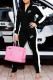 Black Fashion Street Print Letter Mandarin Collar Long Sleeve Two Pieces