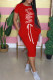 Red Fashion Casual Print Letter O Neck One Step Skirt Dresses