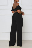 Grey Sexy Solid Patchwork Draw String Fold Off the Shoulder Short Sleeve Two Pieces