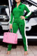 Green Fashion Casual Print Letter Mandarin Collar Long Sleeve Two Pieces