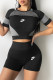 Black Fashion Sportswear Print Patchwork O Neck Short Sleeve Two Pieces
