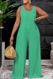 Purple Casual Solid Split Joint Frenulum Backless O Neck Straight Jumpsuits