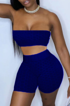 Royal Blue Sexy Solid Split Joint Strapless Sleeveless Two Pieces