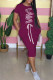 Fuchsia Fashion Casual Print Letter O Neck One Step Skirt Dresses