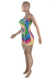 Green Fashion Sexy Print Tie Dye Bandage Backless Strapless Skinny Romper