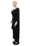 Black Fashion Casual Solid Hollowed Out O Neck Irregular Dress